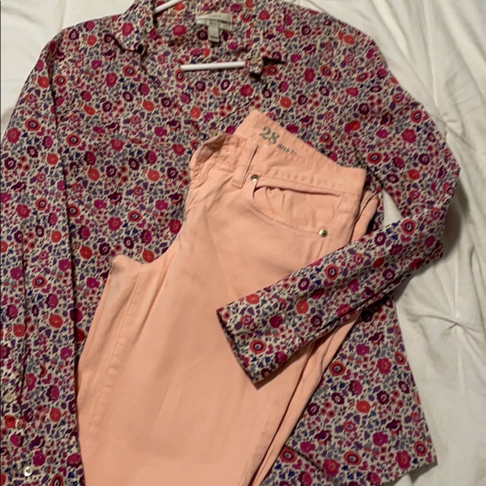 J. Crew blouse and ankle jeans